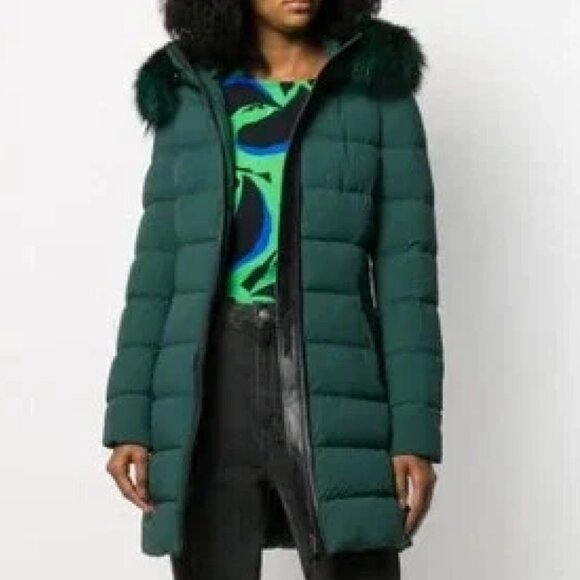 Mackage 'CALLA-X' Emerald Green Down Jacket with Fox Fur Trim Size Medium - Picture 1 of 9